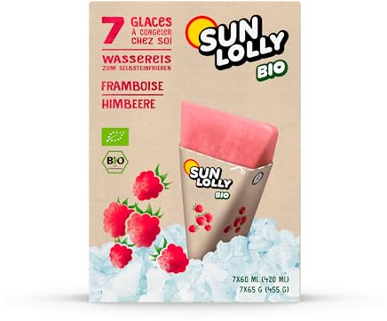 Sun Lolly Bio Wassereis Himbeere 7 Stk | Mit Fruchtsaft | Zum Selbsteinfrieren | Ohne künstliche Aromen | Frei von Süßungsmittel | Laktosefrei | Glutenfrei | Vegan | 7 x 60ml
