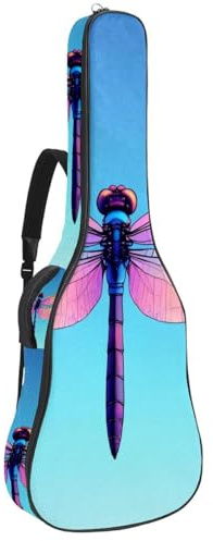 KengjuTesu 43 Zoll Akustikgitarre Softcase mit Rucksackgurt und 2 Taschen Libelle Blau Keine Polsterung Rucksack Wasserdicht Oxford Tuch Bass Gitarre Gigbag für Konzertgitarre, Mehrfarbig 4