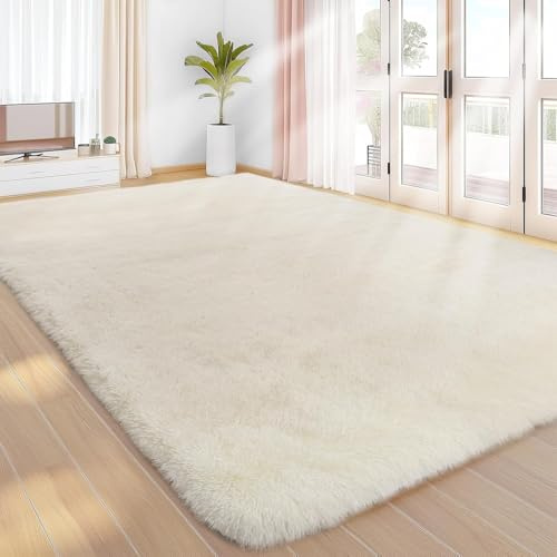 Treeboy Hochflor Teppich Creme Wohnzimmer 275x370 Extra Große Teppiche | Teppiche Schlafzimmer Flauschiger Teppich Waschbar Anti-Rutsch Extra Große Carpet Teppichen für Schlafzimmer Kinderzimmer