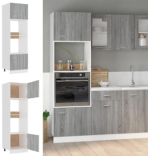 UJCHVHN Armoire à micro-ondes Lyon Gris Sonoma 60 x 57 x 207 cm Armoires en bois d'ingénierie et armoires de rangement de cuisine