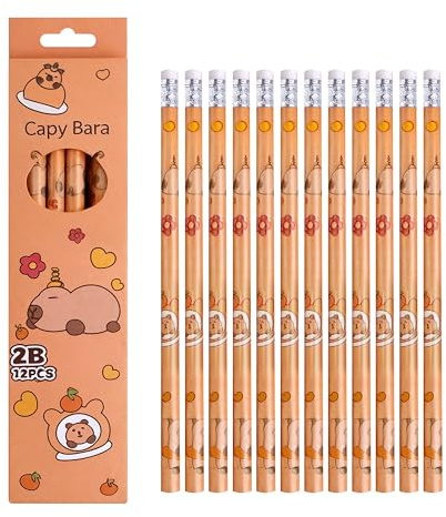 FloraVigo 12 Stück capybara stifte, 2B Holzstifte-Set, Graphitstifte für erwachsene Lehrer, Kollegen, Zeichnen, Schreiben, Schreibwaren für Schule und Büro