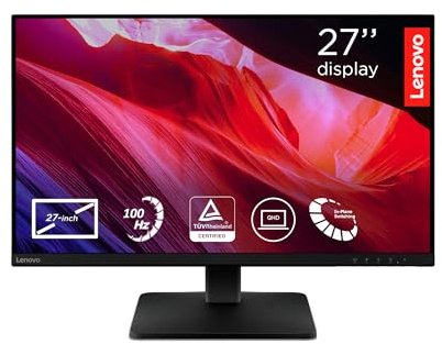 Lenovo L27qe Monitor 27 QHD (2560 x 1440), IPS, 4ms, 100Hz, Regolabile, Porte HDMI 2.1 e DisplayPort 1.4, Cavo HDMI incluso - Raven Black