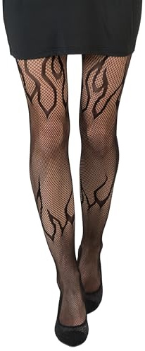 Chaks - Motiv Strumpfhose für Damen, Strümpfe mit Muster in One Size, Kostüm Accessoires für Halloween und Karneval | Strümpfe mit Zerrissener Netzoptik, Verkleidung für Karneval, Horror und Mottoparty