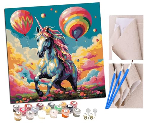 SENDJJ Paint by Numbers Unicorn Colorful Balloons (8) Paint by Numbers Kits for Adults Kids Beginners 40 x 50 cm Adults with Paintbrushes DIY Painting for Home Decoration Without Frame