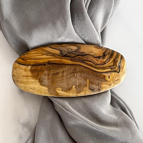 Cartava Olivenholz-Haarspange, 10 cm, Handgefertigt mit Französischem Verschluss (oval)
