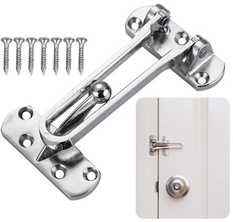 Door Chain Lock & Swing Bar Security - Heavy Duty Anti-Pick Brushed Nickel Finish for Front Doors | Easy Fit Home, Flat, Hotel & Dorm | Childproof Reinforcement & Anti-Force Entry Guard