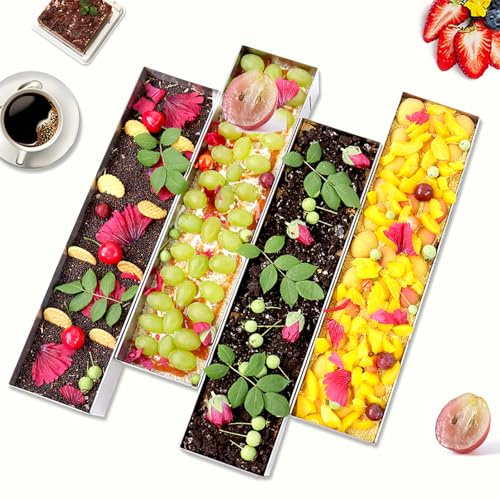 Molde Rectangular de Acero Inoxidable para tiramisú, con Tapa y Dos espátulas, 40 x 10 x 5,8 cm, para Tarta de Queso con tiramisú (Desmontable), Bandeja Rectangular para Hornear Queso
