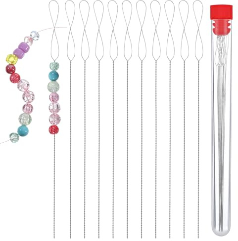 12 agujas de cuentas de semillas giratorias, agujas de cuentas de alambre trenzado de 5.5 pulgadas, aguja plegable para hacer joyas, pulseras, collares, fabricación de joyas