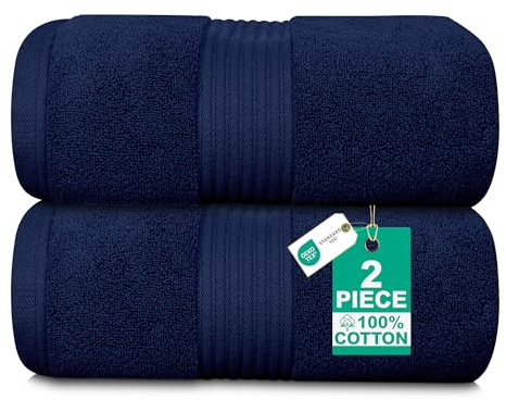 Luxury Set of 2 Jumbo Bath Sheets 100x150cm - Zero Twist 580 GSM (Navy) | 100% Pure Thick Cotton Extra Large Bath Sheet - Fluffy, Super Soft, Quick Dry & Highly Absorbent Hotel Quality Bathroom Towel