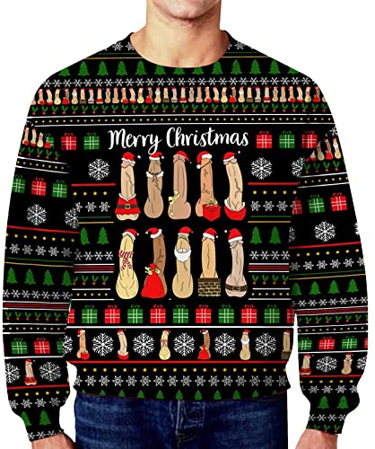 Jersey de Navidad para hombre divertido suéter navideño 3D feo suéter navideño reno con cuello redondo sudadera para hombres Navidad familia sudaderas divertidas
