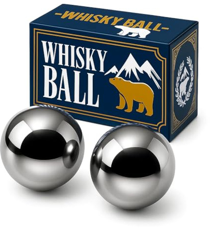 Stainless Steel Whiskey Ice Balls, Whiskey Stones, Set of 2 Reusable Metal Ice Cubes for Chilling Whiskey & Beverages - Gift Set for Men