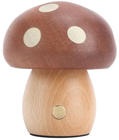 Acouto Lámpara de Mesa LED con Forma de Seta, Luz Cálida de Madera, Atenuación Continua, Lámpara de Mesita de Noche Recargable para Dormitorio, Decoración del Hogar, Hecha a Mano Exquisita con Mesa