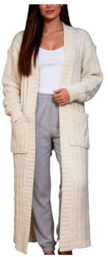 Shuanghao Cardigan Femme Sexy Mode Casual Doux Couleur Unie Grande Taille à Manches Vêtement Longues d'Extérieur Décontracté Ample Vintage Avec Poche élégant Chaud Cardigan Tricot Femme Beige Small