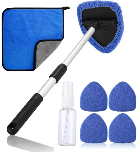 Zuuyye Pulitore per vetri e Parabrezza Interni, Pulitore Finestra Telescopico a 180° Interno (35-50 cm) con Tessuto in Microfibra per finestre e casa