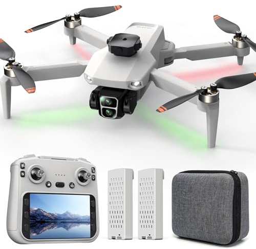 GPS Drone with 4.3'' HD Built-in Screen, 4K Camera for Adults Beginners, No Phone or App Needed, 32 Mins Flight Time, GPS Auto Return, Optical Flow, Foldable Drone with 2 Batteries & Carrying Case