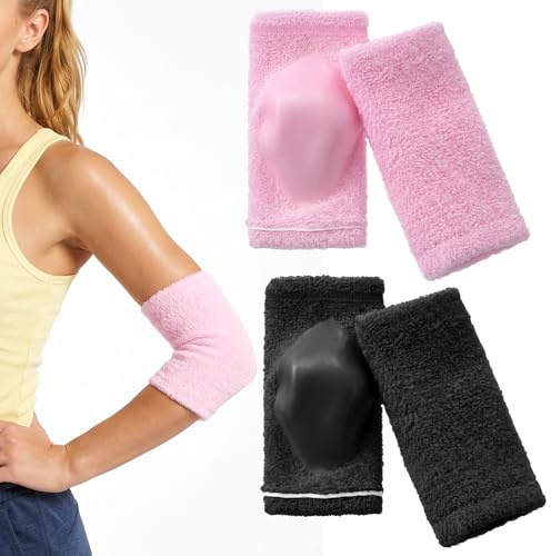 Classicseali Lot de 2 paires de coudières en gel doux en coton hydratant pour protéger efficacement la peau sèche (rose, noir)