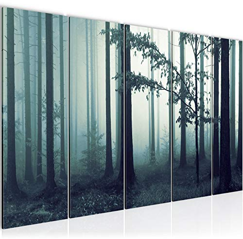 Runa Art Wandbild XXL Wald Nacht Schlafzimmer Wohnzimmer 200 x 80 cm Blau 5 Teilig - Made in Germany - 011155b