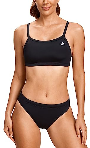 SYROKAN Donna Sportivo Costumi da Bagno Mare Bikini Due Pezzi Imbottito Nero XXS
