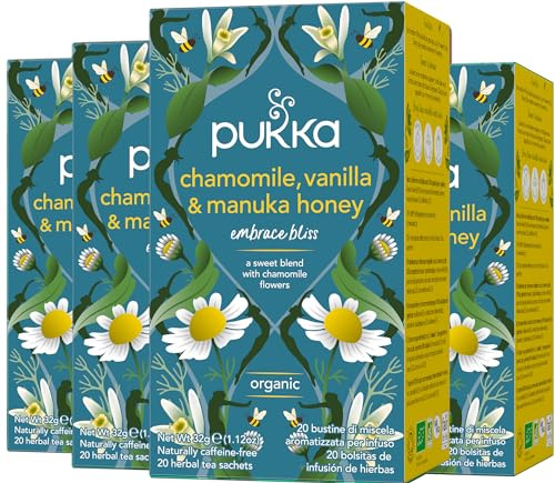 Pukka Infusion Bio Camomille, Vanille et Miel Infusion Biologique et Ayurvédique, Issue du Commerce Equitable 80 Sachets (Lot de 4x20 Sachets)
