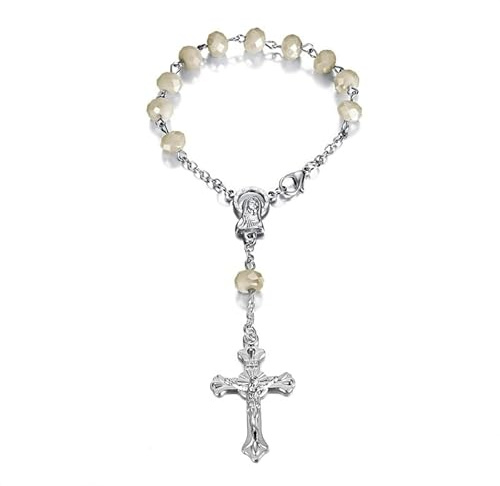 BOBIJOO JEWELRY - Mini Chapelet Voiture Camion Bracelet Marie Vierge Croix Pendentif Argent et Nacré
