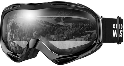 OutdoorMaster OTG Ski Goggles - Occhiali da sci/snowboard per uomini, donne e ragazzi - 100% protezione UV (montatura nera + lente grigia VLT 48%)