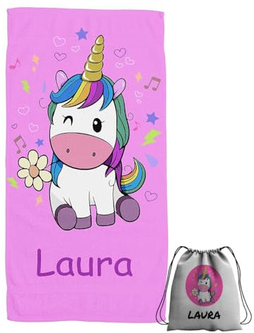 ZPUBLI+ Toallas de Mano y Cara Personalizadas con Nombre (30x50). Regalo Infantil Original para el Colegio, excursiones, Camping, Ejercicio etc. (Toalla Manos Unicornio Rosa)