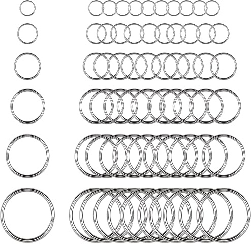 60pcs Anneau Porte Clé avec Double Boucles Split Porte Clef Petits Anneaux en Métal Connecteurs Porte Cle pour Colliers Boucles d'Oreilles Ornements(12 mm, 15 mm, 20 mm, 25 mm, 28 mm, 30 mm)