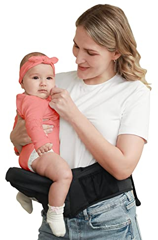 Babymust Babytrage mit Hüftsitz, Fortschrittlicher Verstellbarer Hüftgurt & Mehrere Taschen, Ergonomischer Hüftsitzträger für Neugeborene Kleinkinder bis zu 30 kg, Schwarz