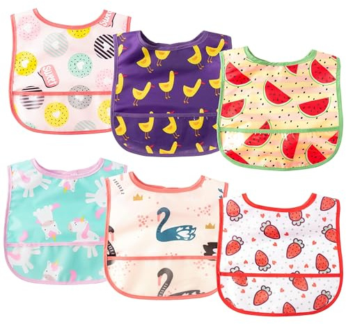 2ooya 6Pcs Waterproof Baby Feeding Bibs, Mess Proof Toddler Bibs for Eating