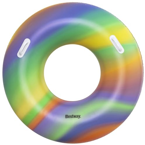 Bestway Inflatable Swimming Ring for Teens and Adults, Durable Inflatable Swimming Float, Summer Water Pool Toys, Rainbow Colours