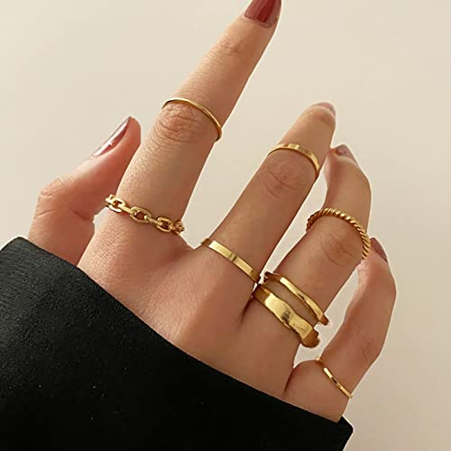 TseenYi Boho Knöchelringe Set Gold Midi Finger Stapelbarer Ring Vintage Fingergelenk Ringe Retro Midi Ringe Sommer Strand Schmuck für Frauen und Mädchen (7 Stück)