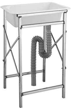Mobile Küchenspüle Spülbecken für Garage Garten Camping Keller Spülschrank Spülbecken Ordnungshelfer mit Edelstahl Ständer Plastik Einzelne Schale Becken Ablassvorrichtung (505 * 345 * 740mm)