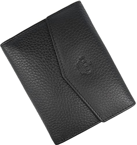 Baur Damen Geldbörse Echt Leder Geldtasche | Geldbeutel mit RFID Schutz | kleines Portemonnaie viele Kartenfächer | Wallet mit Druckknopfverschluss | Portmonee | Damen-Geldbörsen (Schwarz)