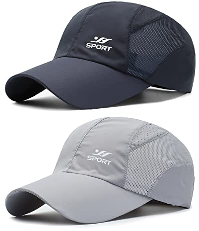 AYPOW 2 Pack Unisex Schnell Trocknend Baseball Cap, Modisches Lässig Atmungsaktiv Mesh Sportkappe Baseballkappe, Leichte Faltbare Outdoor Sportmütze Basecap Sonnenhut Baseballmütze für Herren Damen