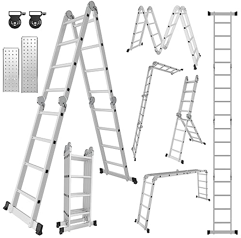 Joparri Scala multiuso 4 x 4, 470 cm, 7 in 1, in alluminio, multiuso, pieghevole, per uso domestico, scaletta da lavoro, SNOF-8972-M1CC