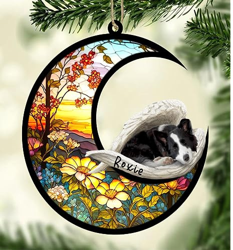 Personalized Border Collie Sleeping Angel Dog Memorial Suncatcher, Border Collie Sleeping Angel Ornament, Pet Loss Catcher, Gifts Dog Lovers Loss of Dog, Border Collie Sleeping Angel Sleep on Haven