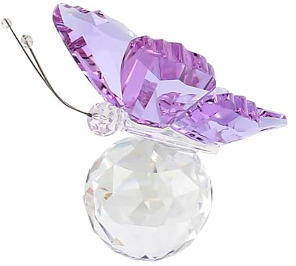 MJFENDAI Papillon volant en cristal, décoration en verre, papillon en verre violet avec base boule pour décoration d'intérieur, statue d'animal papillon en verre violet, cadeau souvenir d'anniversaire