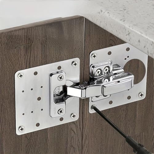 90mm Hinge Repair Plate Rust-Resistant Steel Furniture Cupboard Repair Mount Set, 4 Plates + 24 Screws