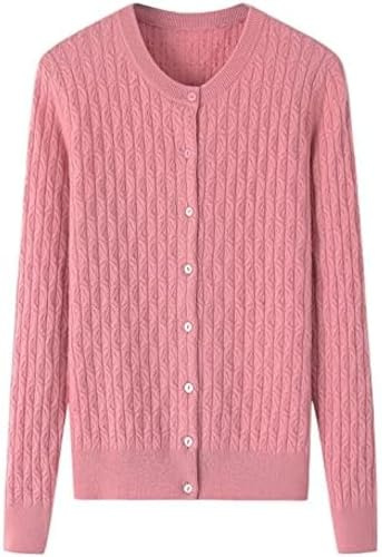 Ren färg enkelknäppt dam höst och vinter lös långärmad stickad jacka kashmir cardigan damtröja, rosa, XXL
