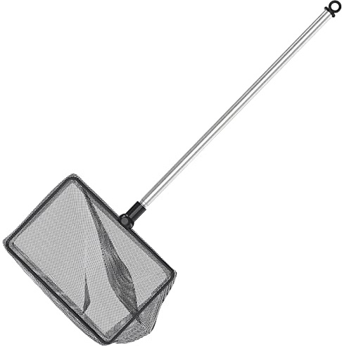 Pawfly 11,5cm Red para Peces de Acuario con Mango Telescópico de Acero Inoxidable Red Cuadrada más Grande con Malla Fina Suave para Limpiar Peceras Pequeños Estanques Koi y Piscinas