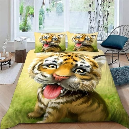 Bettwäsche 135x200 Bettbezug Winter Bettwäsche-Sets SüßEr Tiger Muster Weich Hypoallergen Baby Bettwäsche Set mit 2 Kissenbezüge 80x80 cm, Geeignet für Jungen Mädchen Kinder