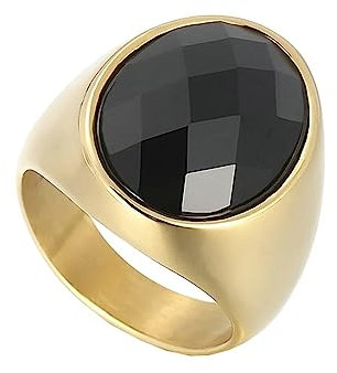 Bihsilin Ringe Damen Edelstahl, Ring Personalisiert mit Schwarz Glas Siegelring Hochzeit Ringe Frauen Nickelfrei Gold Gr.60 (19.1)