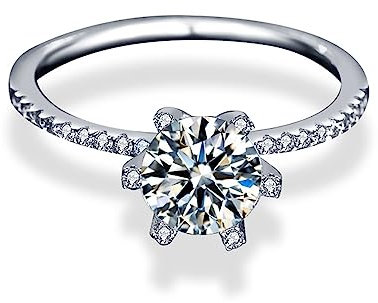 KnSam 14 Karat Au585 Weißgold Trauringe, 1ct Labor Erstellt Diamant Eheringe Klassiker Rund Design, 14K Gold Diamantring Echter Schmuck für Damen, Gr.62 (19.7)