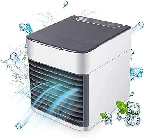 DISPAU Mini Aire Acondicionado Portátil 3 en 1 con Humidificador, Luz Nocturna y Ventilador Ajustable de 3 Velocidades para Dormitorio, Oficina y Exterior