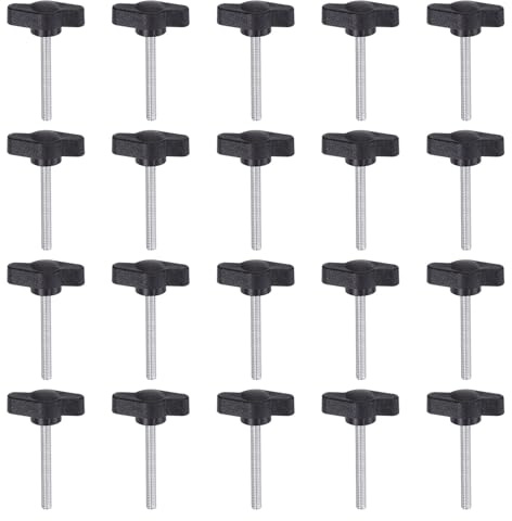 QUARKZMAN 20 Stück Rändelschrauben mit T Flügelknöpfe M4 x 35mm Kunststoff T-Kopf Gewindebolzen Klemmschraube Flügelschraube Haltegriffe 27mm Klemmknopf Daumenschrauben für Maschine, Schwarz