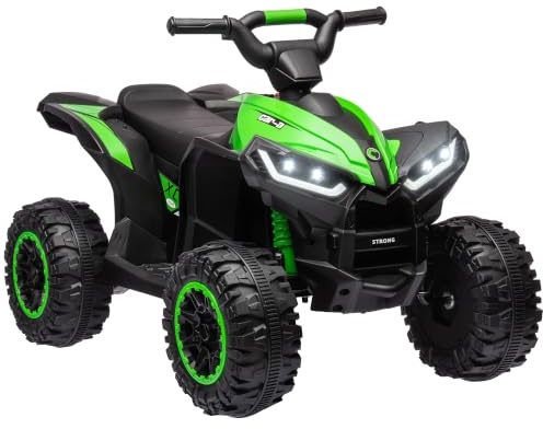 HOMCOM 12V Electric Quad Bike for Kids Ride On Car ATV Toy Ages 3-5 Green | Forward Reverse Functions, LED Lights, Music