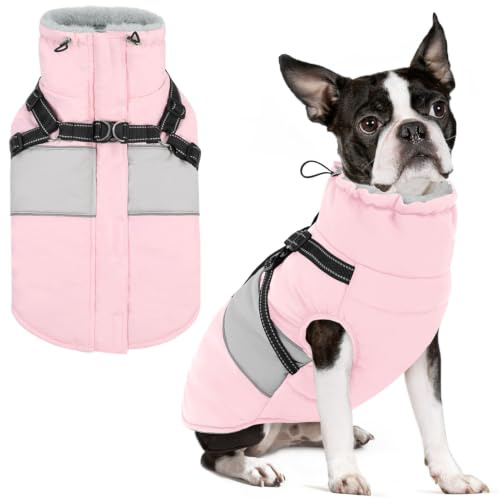 SUNFURA Small Dog Coat with Harness Built in Warm Dog Winter Jacket