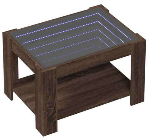 vidaXL LED Couchtisch, Beistelltisch mit LED-Infinity-Spiegel, Kaffeetisch Sofatisch für Wohnzimmer, Wohnzimmertisch, Braun Eichen-Optik Holzwerkstoff