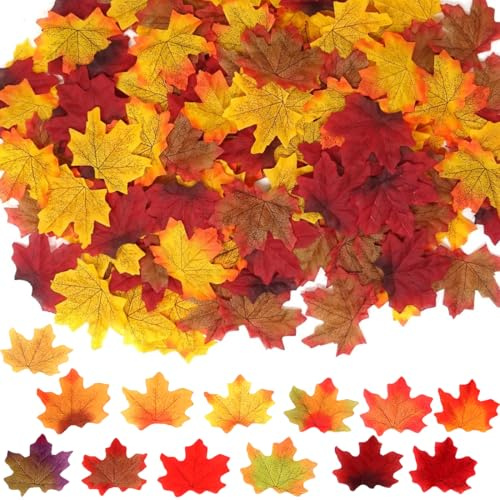 XPEX Confezione da 100 foglie di acero autunnali artificiali Foglie di acero artificiali multicolori per decorazioni di nozze, arte, Halloween, Ringraziamento
