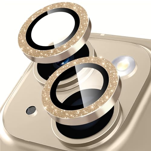 Rainway Camera Lens Protector for iPhone 13 / iPhone 13 mini, Glitter Decoration Individual Lens Protectors, Ultra-tough HD Tempered Glass with Aluminum Rim, Ultra-thin, Gold